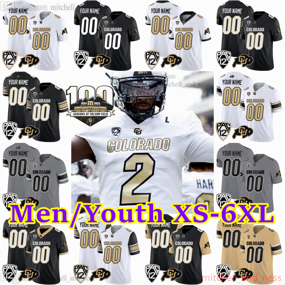 2023 Custom S-6XL NCAA Colorado Buffaloes Football Jersey 2 shedeur sanders 10 Xavier Weaver 3 Dylan Edwards 12 Travis Hunter 21 Shilo Sanders 7 Cormani McClain Woods