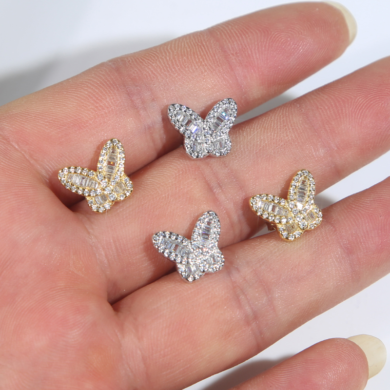 100% Sterling Silver 13mm Butterfly Charm Bracelet Necklace Earring Hip Hop Iced Out Paved Bling Cubic Zirconia Women Laday Wedding Jewelry Set
