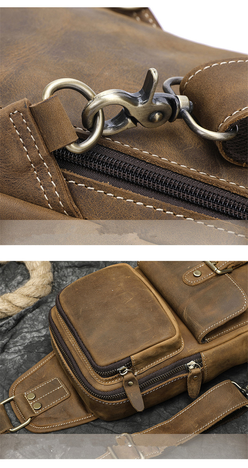 Outdoor Bags PNDME vintage crazy horse cowhide men's chest bag fashion outdoor daily travel natural genuine leather multi-pocket shoulder bag 230