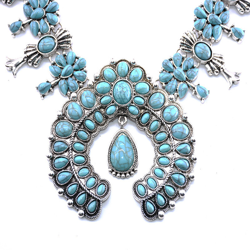 Chokers Squash Blossom Turquoise Bib Necklace Southwestern Jewelry Boho Envious Green Howlite Stone Tribal Statement Necklace Cowgirl 230921
