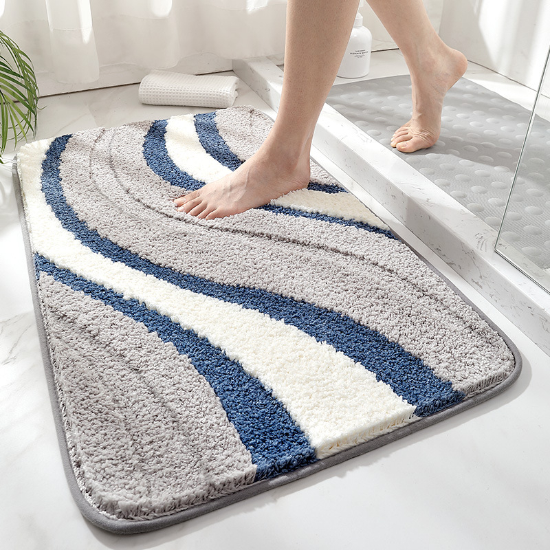 Bath Mats Simple Thicken Large Capacity Absorbent Water Bathroom Mat Flocked Quick-drying Anti-slip Bath Rug Soft Bathtub Side Carpet Mats 230922