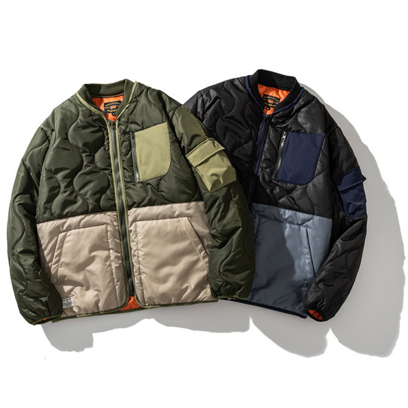 Mens Jackets American Retro Patchwork Men Cotton Padded Round Neck Loose Casual Large Pocket Parka Couples Street Thickened Thermal Overalls 230922