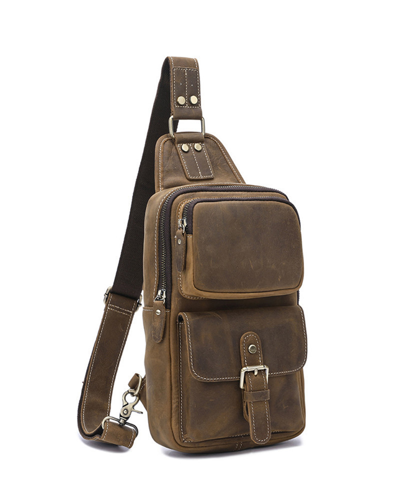 Outdoor Bags PNDME vintage crazy horse cowhide men's chest bag fashion outdoor daily travel natural genuine leather multi-pocket shoulder bag 230