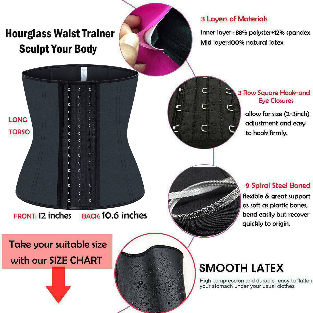 Waist Tummy Shaper Fajas Colombians Latex Waist Trainer Cincher Long Torso Body Shapewear Women Slimming Belly Sheath Girdles Shaper 9 Steel Bones 230