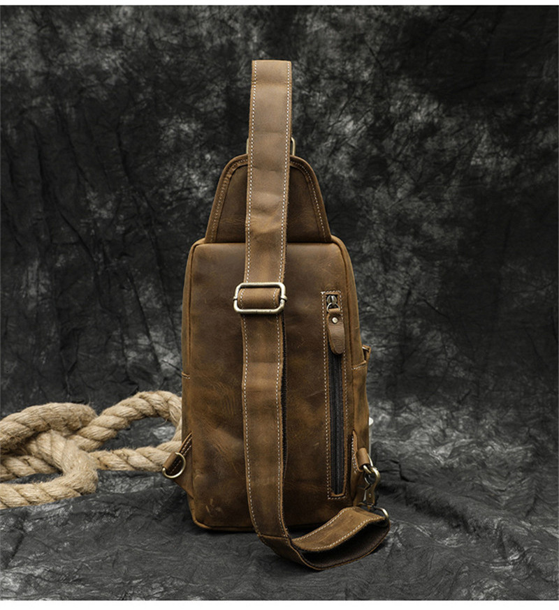 Outdoor Bags PNDME vintage crazy horse cowhide men's chest bag fashion outdoor daily travel natural genuine leather multi-pocket shoulder bag 230