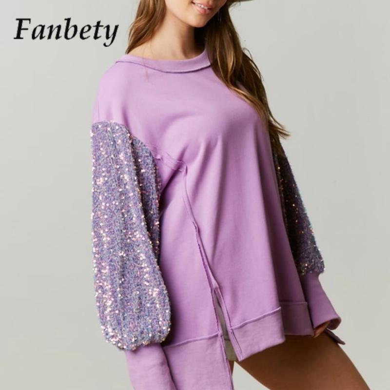 Womens Hoodies Sweatshirts Elegant Solid Color ONeck Office Pullover Casual Split Sports Top Fashion Sequined Splicing LongSleeved Sweatshirt 230921