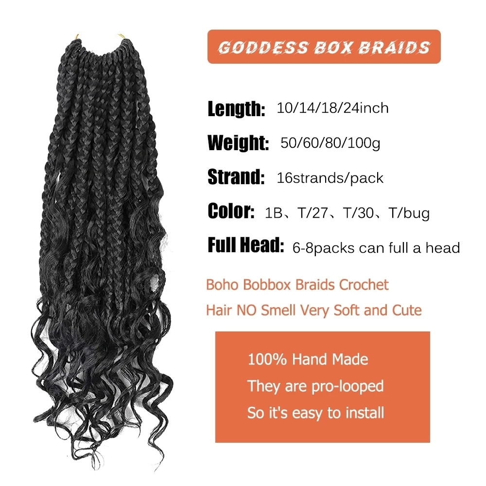 Human Hair Bulks Synthetic Goddess Box Braids Crochet Curly 12 Inch Boho Box Braids Crochet Hair Bohemian Bob Box Braid Hair Extension for Women 23092