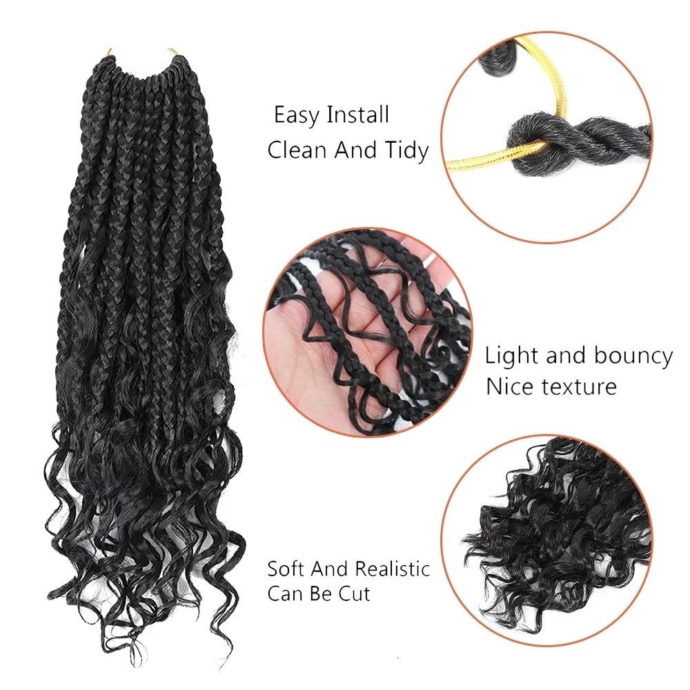 Human Hair Bulks Synthetic Goddess Box Braids Crochet Curly 12 Inch Boho Box Braids Crochet Hair Bohemian Bob Box Braid Hair Extension for Women 23092