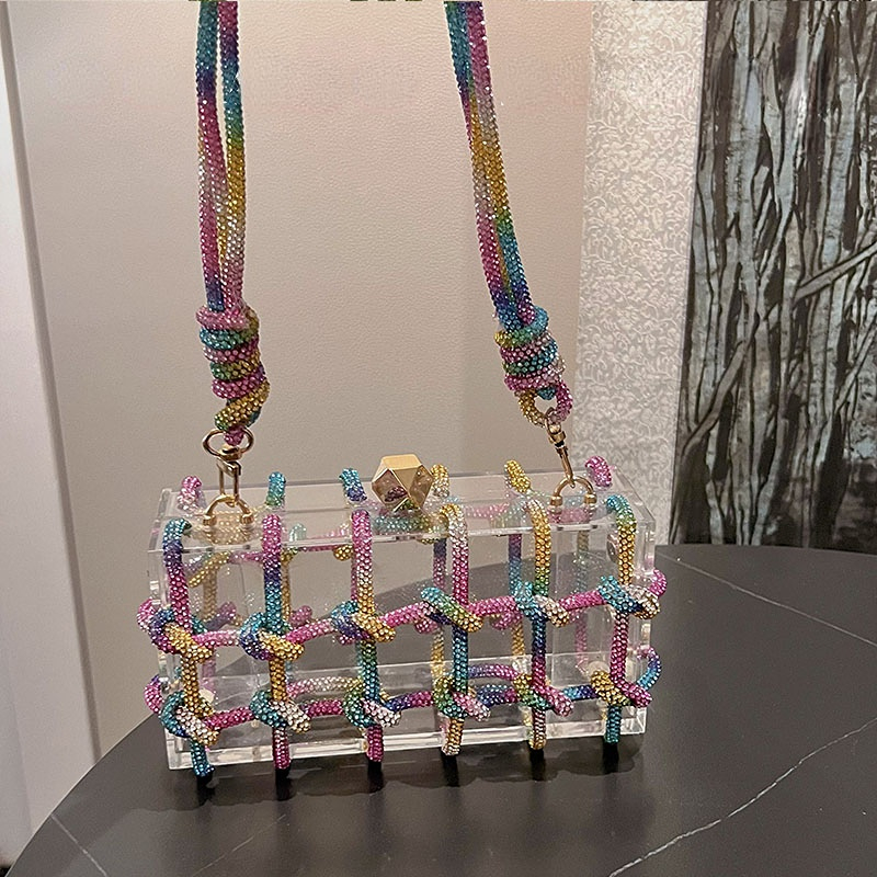 Evening Bags Diamond Clear Acrylic Box Evening Clutch Bags Women Boutique Woven Knotted Rope Purses and Handbags Wedding Party Ins 230921