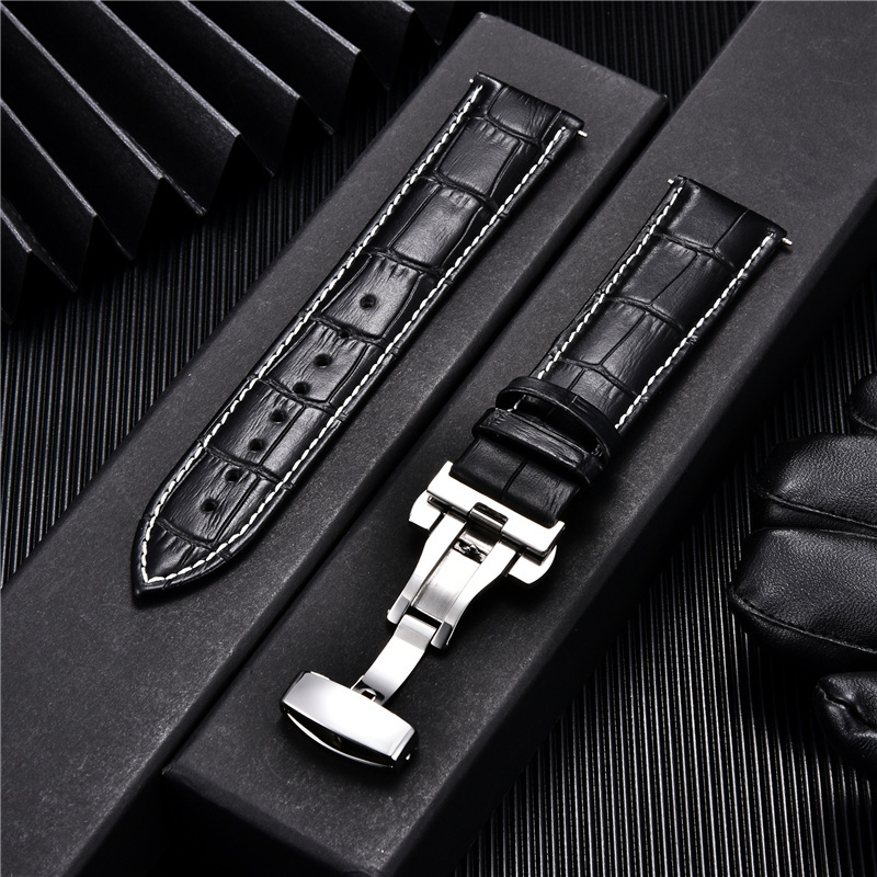 Watch Bands Classic Business Embossed Leather Strap with Stainless Steel Automatic Buckle Watchband 18mm 20mm 22mm 24mm Watch Straps 230922