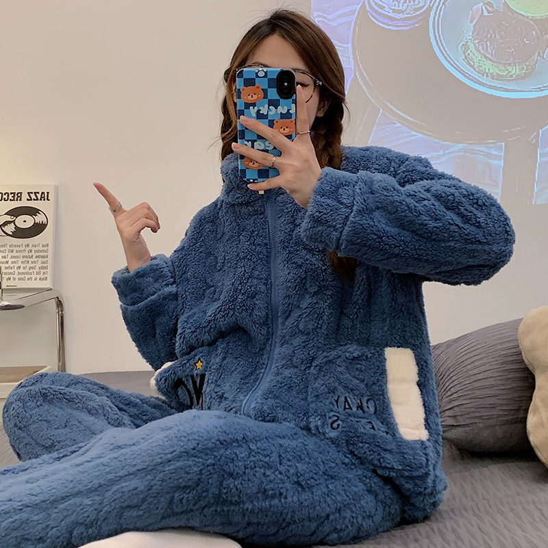 Womens Sleepwear Winter Pajama Sets Flannel Fleece 2 Pieces Warm Thicken Elegant Pyjamas Plus Size 230921