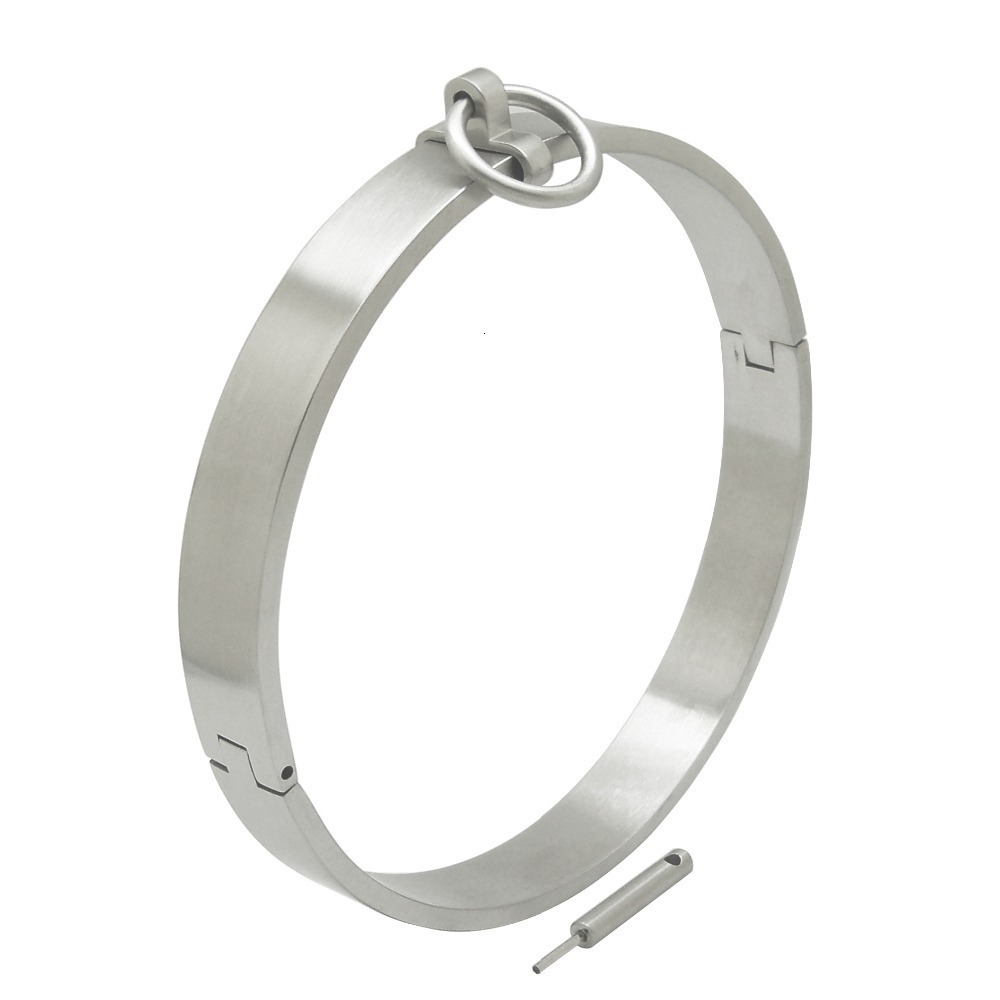 Chokers brushed stainless steel slave collar locking choker necklace fetish wear torque role playing jewelry 230921