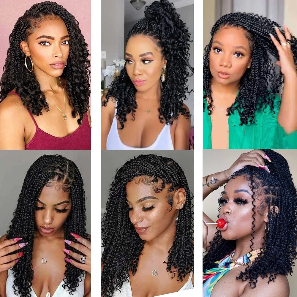 Human Hair Bulks Synthetic Goddess Box Braids Crochet Curly 12 Inch Boho Box Braids Crochet Hair Bohemian Bob Box Braid Hair Extension for Women 23092