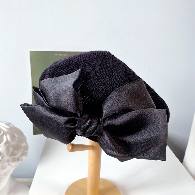 Berets Japanese Style Big Bow Autumn Beret Cap Female Women Summer Breathable Knitted Hat Temperament Painter Hat For Girl 230922