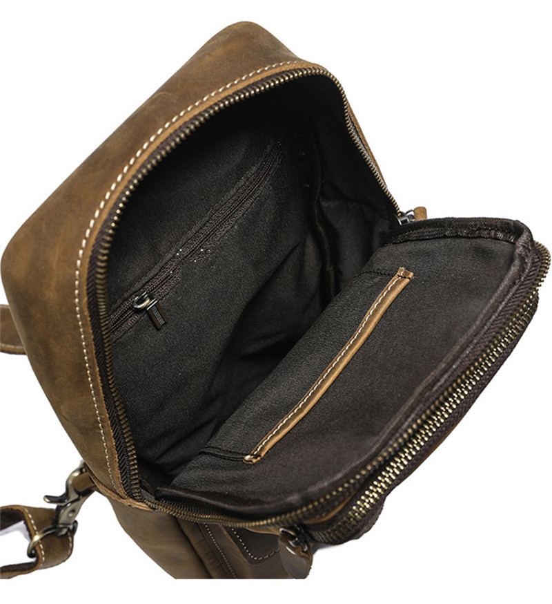 Outdoor Bags PNDME vintage crazy horse cowhide men's chest bag fashion outdoor daily travel natural genuine leather multi-pocket shoulder bag 230