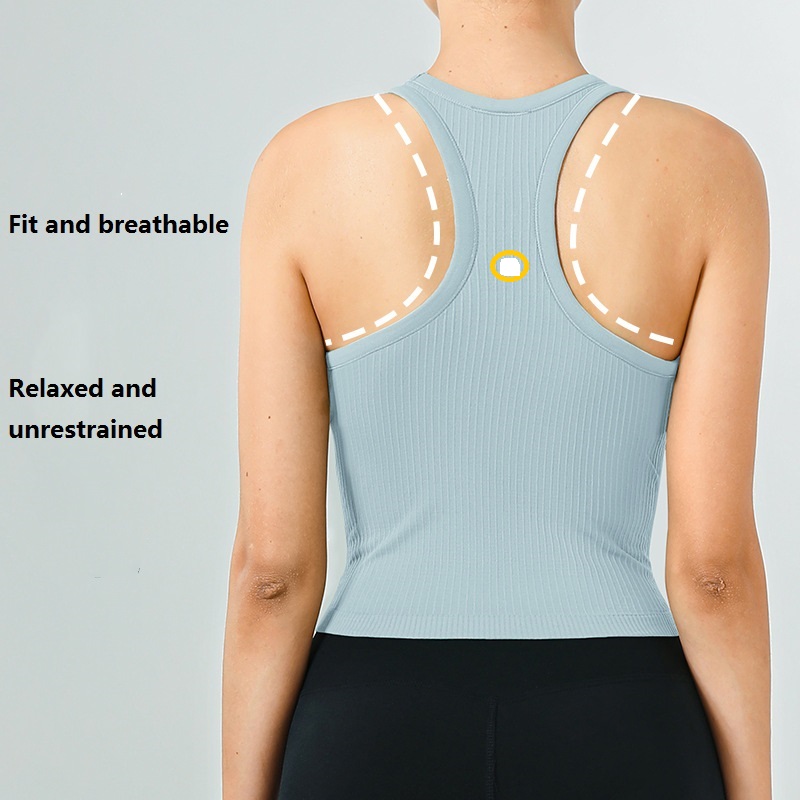 Yoga Women Tank Shirts High Elastic Ribbed Sports Vest With Chest Pad Integrated Seamless Nude H-shaped Running Yoga Vest
