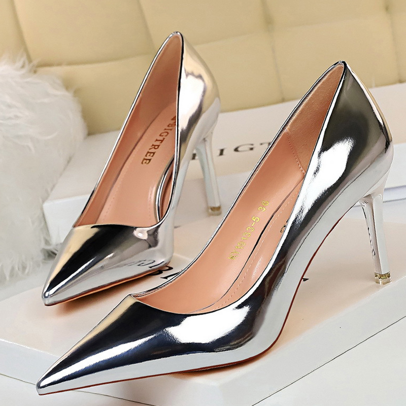 Dress Shoes BIGTREE Shoes Woman Pumps Patent Leather High Heels Shoes Women Basic Pump Wedding Shoes Female Stiletto Women Heel Plus Size 43 230921