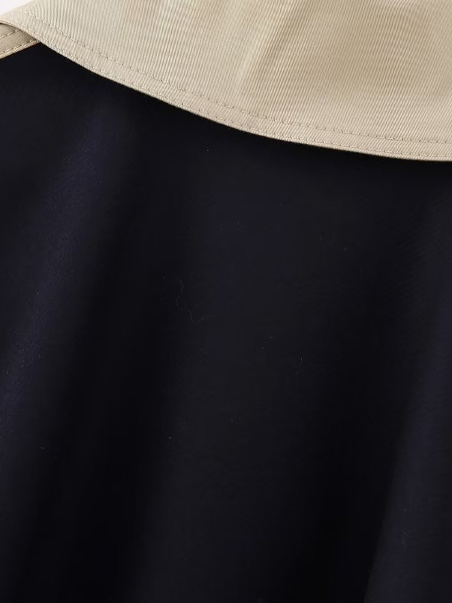 Women Blends Patchwork Cropped Trench Coats For Women Lapel Long Sleeve With Pocket Short Tops Windbreaker Streetwear Casual Jackets 230922