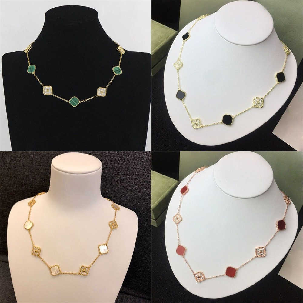 10 Diamond Necklace Fashion Classic Clover Necklace Charm 18k Rose Gold Silver Plated Agate Pendant for Women Girl Valentine's Engagement Designer Jewelry GiftAPP6