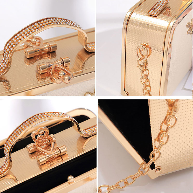 Evening Bags YoReAi Evening Bags Women Clutch Bag High-end Leather Evening Wedding Bridal Handbag Pearl Flower Fashion Chain Party Packs 230921