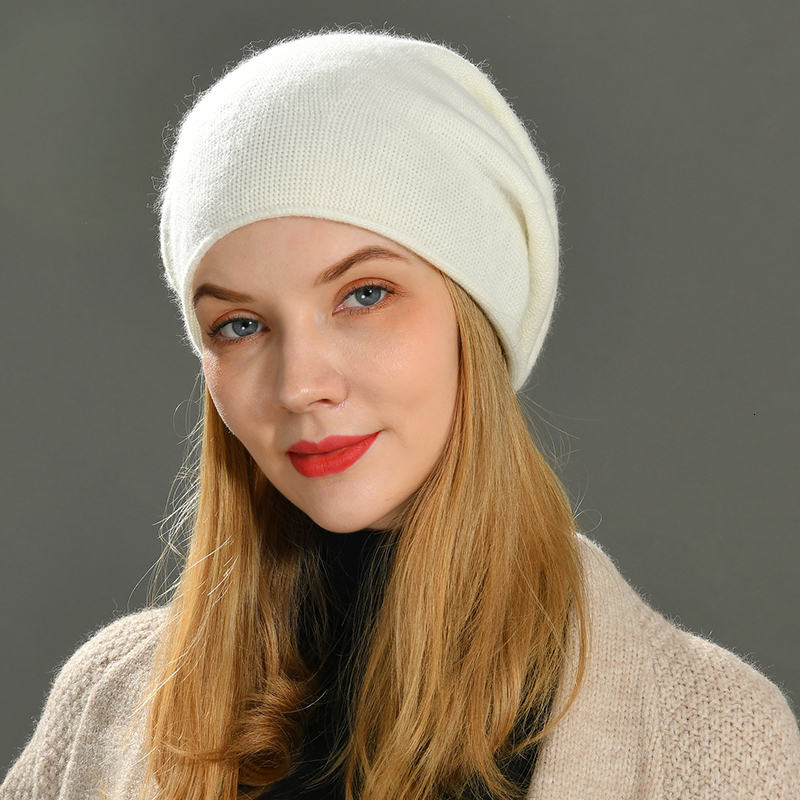 Beanie/Skull Caps Women Slouch Beanies Skullies High Quality Female Solid Cashmere Wool Knit Beanie Hat Girl Winter Warm Bonnet Outdoor 230921