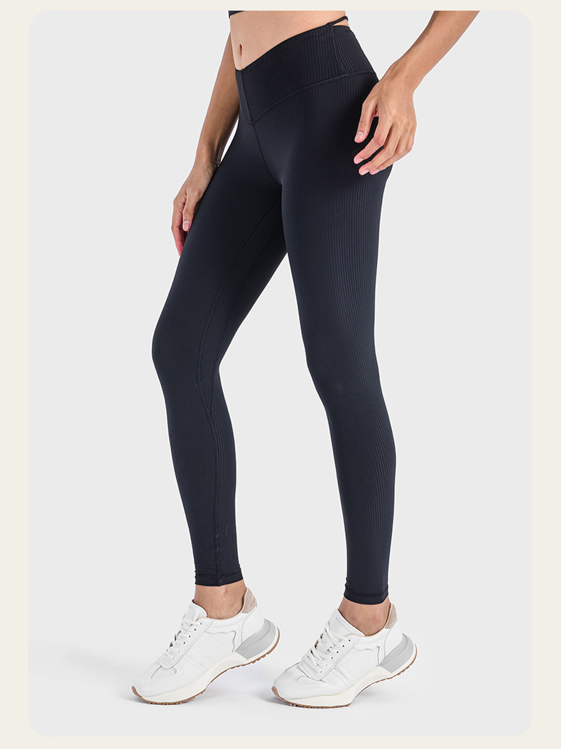 UU-1523 Running Fitness Exercise Leggings High-waisted Slim Hip Yoga Pants Ladies Ribbed Sports Leggings