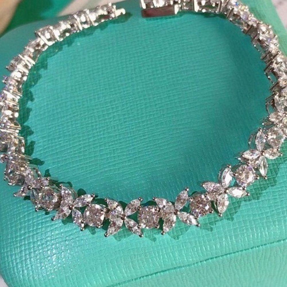 Charm Bracelets Wong Rain 100 925 Sterling Silver Marquise Cut Lab Sapphire Gemstone Four Leaf Clover Bracelet Fine Jewelry Wedding Gifts 230922