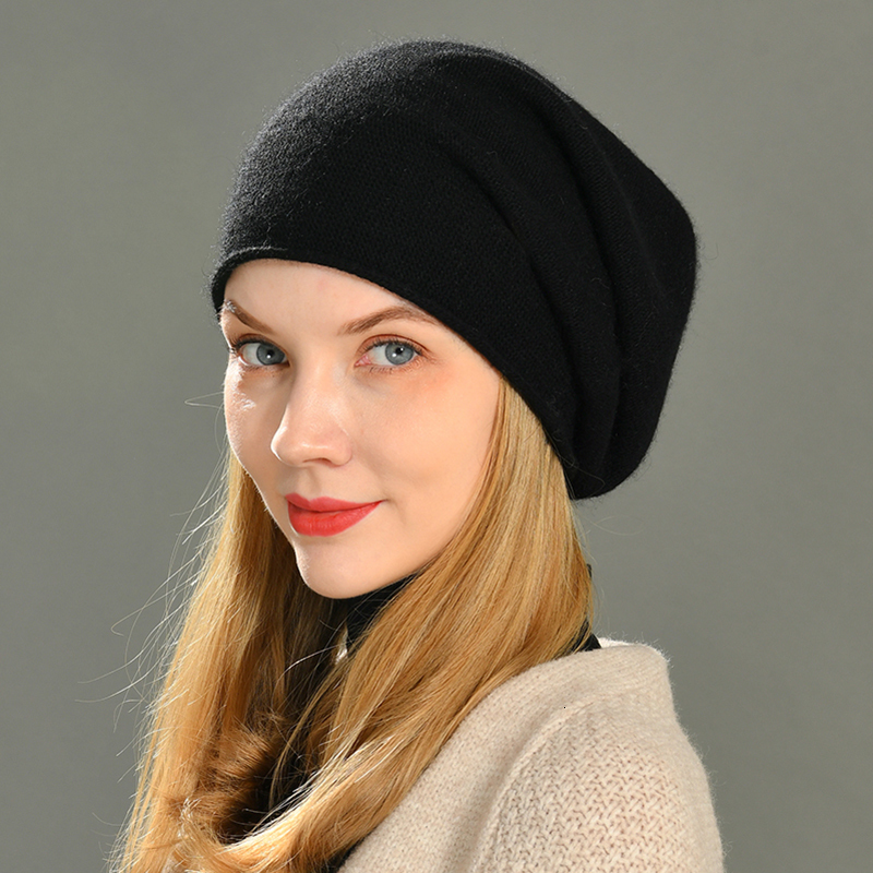 Beanie/Skull Caps Women Slouch Beanies Skullies High Quality Female Solid Cashmere Wool Knit Beanie Hat Girl Winter Warm Bonnet Outdoor 230921