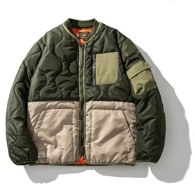 Mens Jackets American Retro Patchwork Men Cotton Padded Round Neck Loose Casual Large Pocket Parka Couples Street Thickened Thermal Overalls 230922