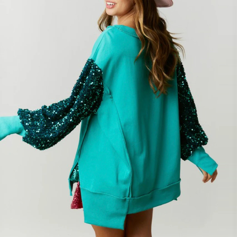 Womens Hoodies Sweatshirts Elegant Solid Color ONeck Office Pullover Casual Split Sports Top Fashion Sequined Splicing LongSleeved Sweatshirt 230921