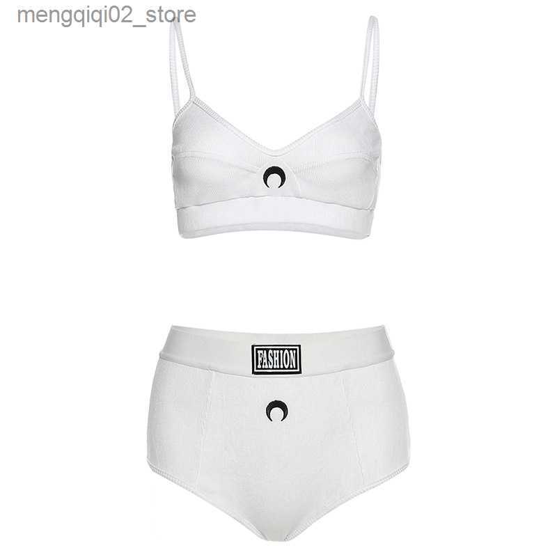 Bras Sets Sexy underwear set moon cotton sutia dew navel bra set wirefree two-piece suit deep v breathable high waist panty lingerie set Q230922