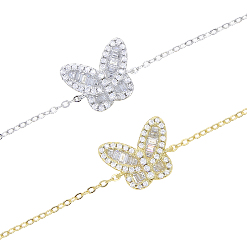 100% Sterling Silver 13mm Butterfly Charm Bracelet Necklace Earring Hip Hop Iced Out Paved Bling Cubic Zirconia Women Laday Wedding Jewelry Set