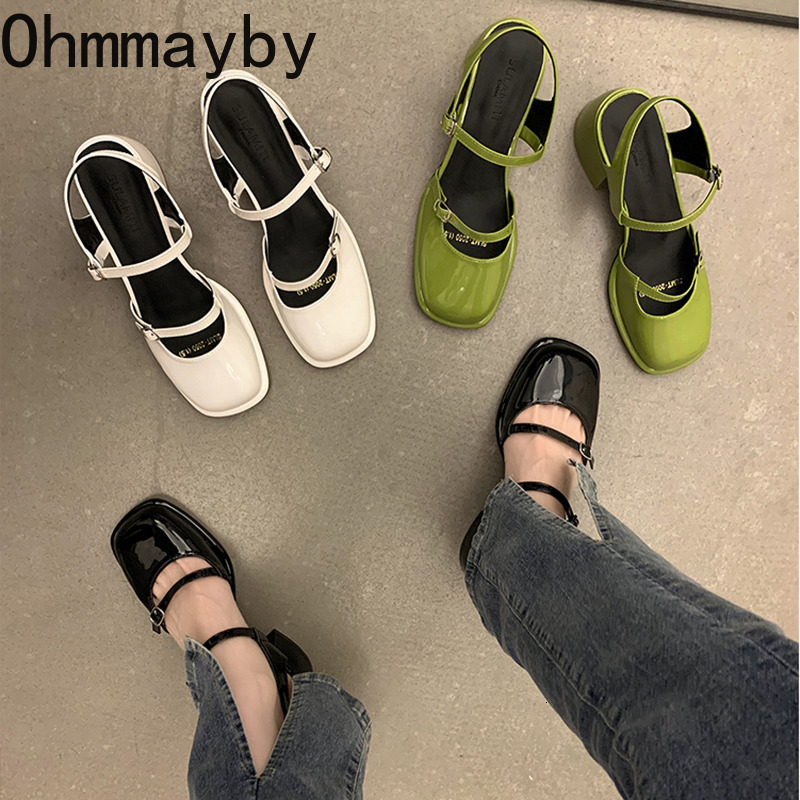 Dress Mary Jane Buckle Pumps Women Thick Heels Elegant Shallow Square Toe New Footwear Fashion Outdoor Lady Shoes 230921
