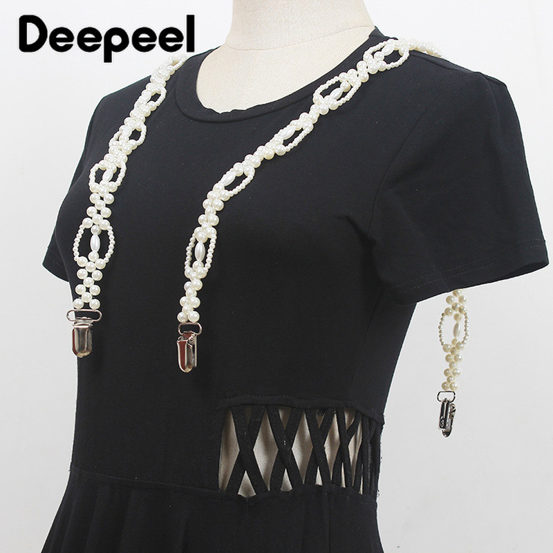 Suspenders Deepeel 1pairs 69*2cm Fashion Pearl Chain Decoration Suspenders Adjustable Trouser Bead Strap Female Waist Corset Braces 230921