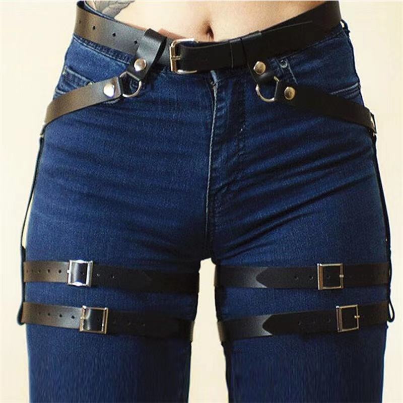 Suspenders sexy Women Leather Harness Fashion Punk Street Strap goth Bondage Belt Straps punk Adjustable Buckle Garter chest Body suspender 230921