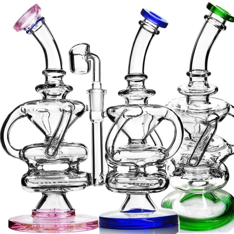 9inches tall 14 mm joint branch design Perc Water Glass Bongs hookahs Pipes percolator Recycler oil rig bongs dab Rigs 6.2inch