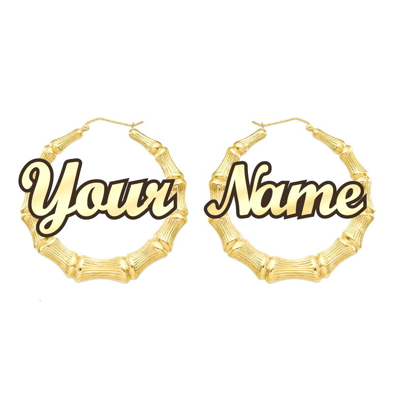 Hoop Huggie Customizable Name Earrings Bamboo Stylish Custom Hoop Earrings Words Statement Earrings C3 230922