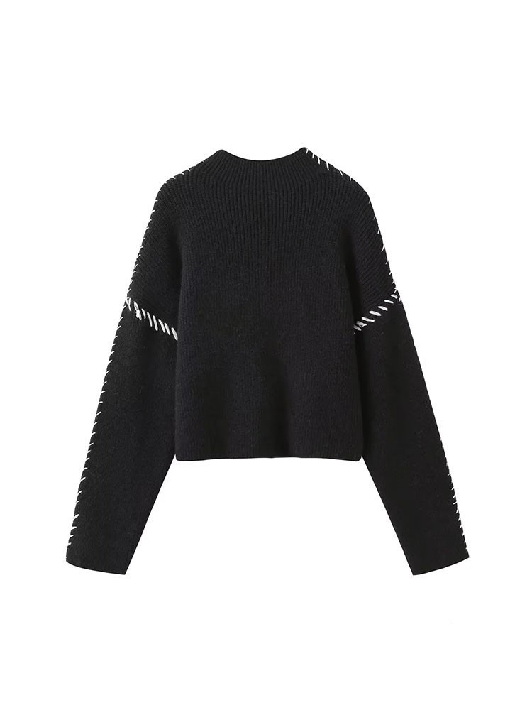 Women's Sweaters Contrast Color Knit O-neck Long Sleeve Women Pullover Patchwork Loose Vintage Fashion Sweater Autumn Casual Lady Knitwears 23092