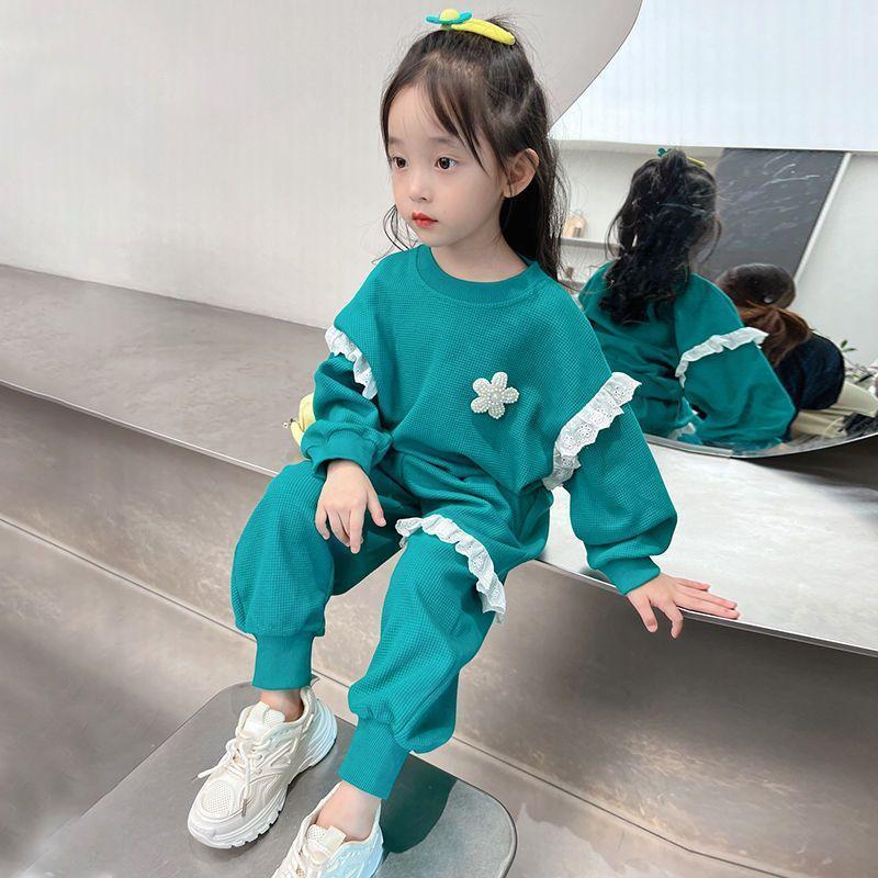 Clothing Sets Girls Casual Sweatshirt Set Autumn Childrens Cute Flower Splicing Tops Pants 2 Piece Spring Thin Section 18Y 230923