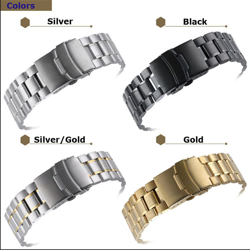 Watch Bands Curved End Watch Band 18mm 20mm 22mm 24mm Replacement Watch Strap Double Lock Clasp Stainless Steel Watchband with Tools 230922