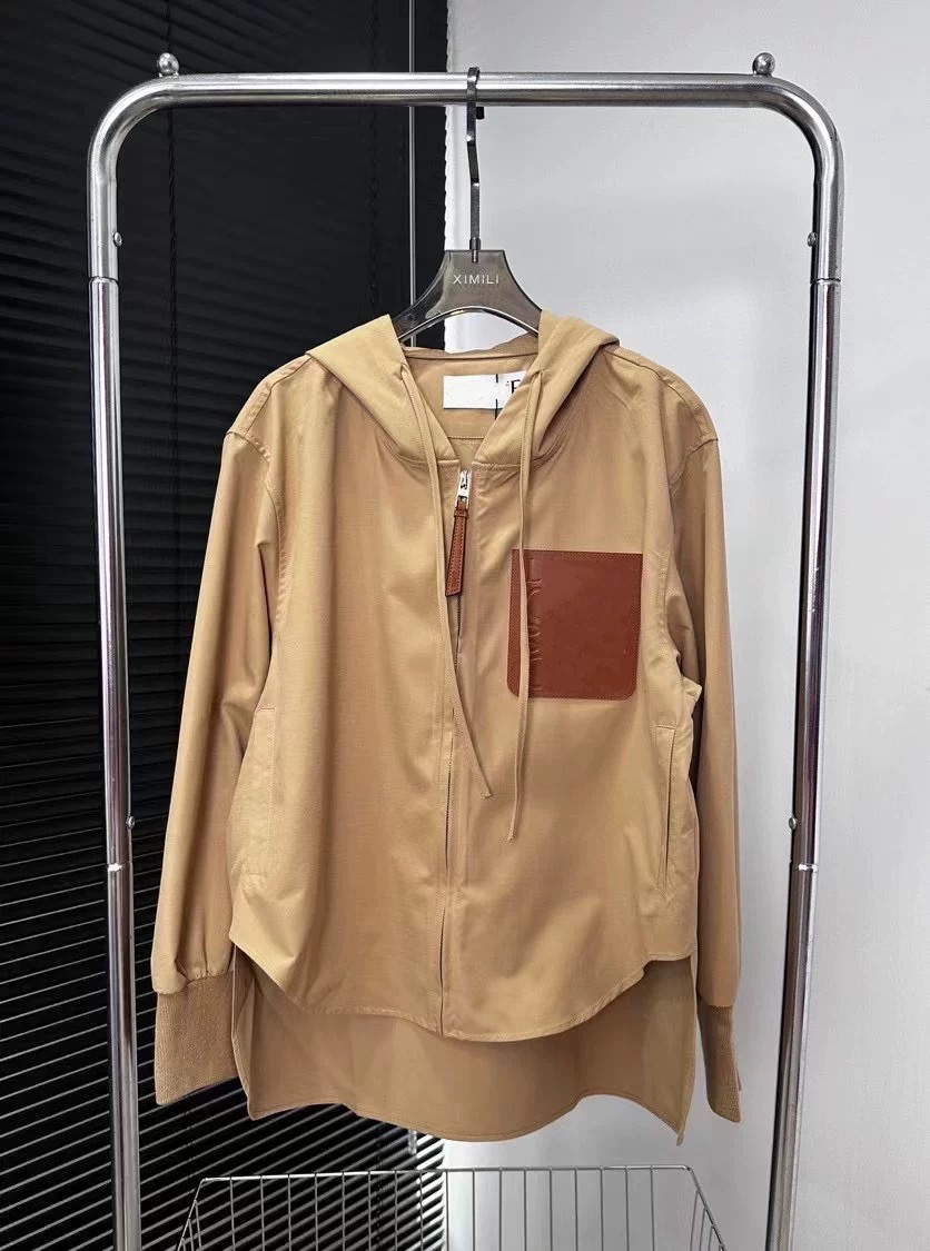 23 New L Family Khaki Cotton Front Short Back Long Zipper Drawstring Hooded Long Sleeve Hooded Windbreaker Coat Jacket Women