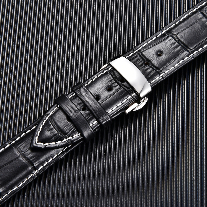 Watch Bands Classic Business Embossed Leather Strap with Stainless Steel Automatic Buckle Watchband 18mm 20mm 22mm 24mm Watch Straps 230922