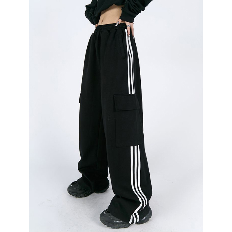 Women's Pants Capris Striped Women Cargo Pants American Style High Waist Fashion Y2K Streetwear Loose Wide Leg Pants Female Hip Hop Sweatpants 23