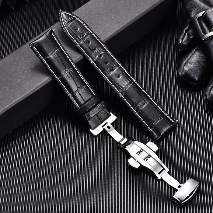 Watch Bands Classic Business Embossed Leather Strap with Stainless Steel Automatic Buckle Watchband 18mm 20mm 22mm 24mm Watch Straps 230922