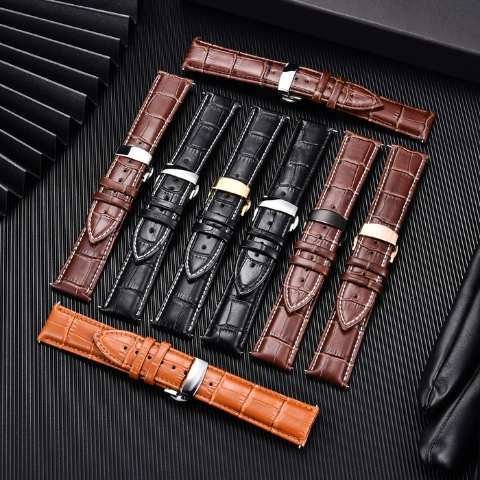 Watch Bands Classic Business Embossed Leather Strap with Stainless Steel Automatic Buckle Watchband 18mm 20mm 22mm 24mm Watch Straps 230922