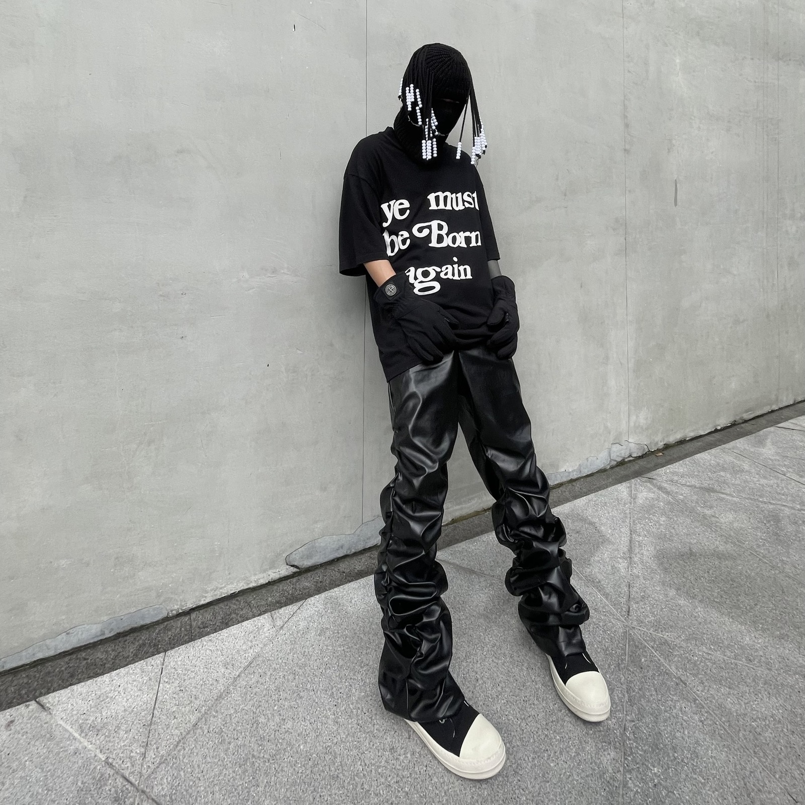 Men's Pants Pleated Leather Pants Men Motorcycle Pants Leather Pants For Men Street Wear faux leather pants men HIP HOP leather cargo pants 23092