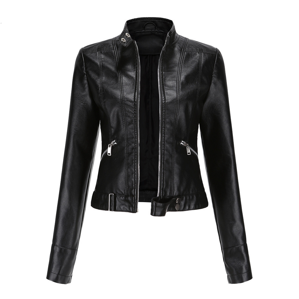 New Autumn Zipper Motorcycle Jacket Women Short Faux Soft Leather Jacket Black Red Leather Jacket Ladies Basic Street Coat 201226