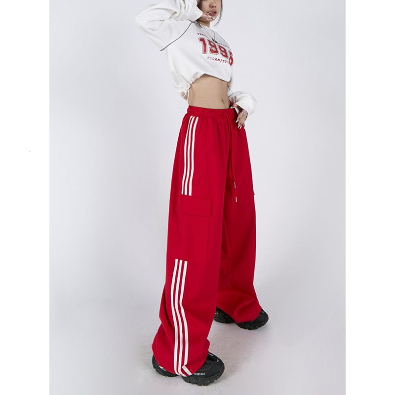 Women's Pants Capris Striped Women Cargo Pants American Style High Waist Fashion Y2K Streetwear Loose Wide Leg Pants Female Hip Hop Sweatpants 23