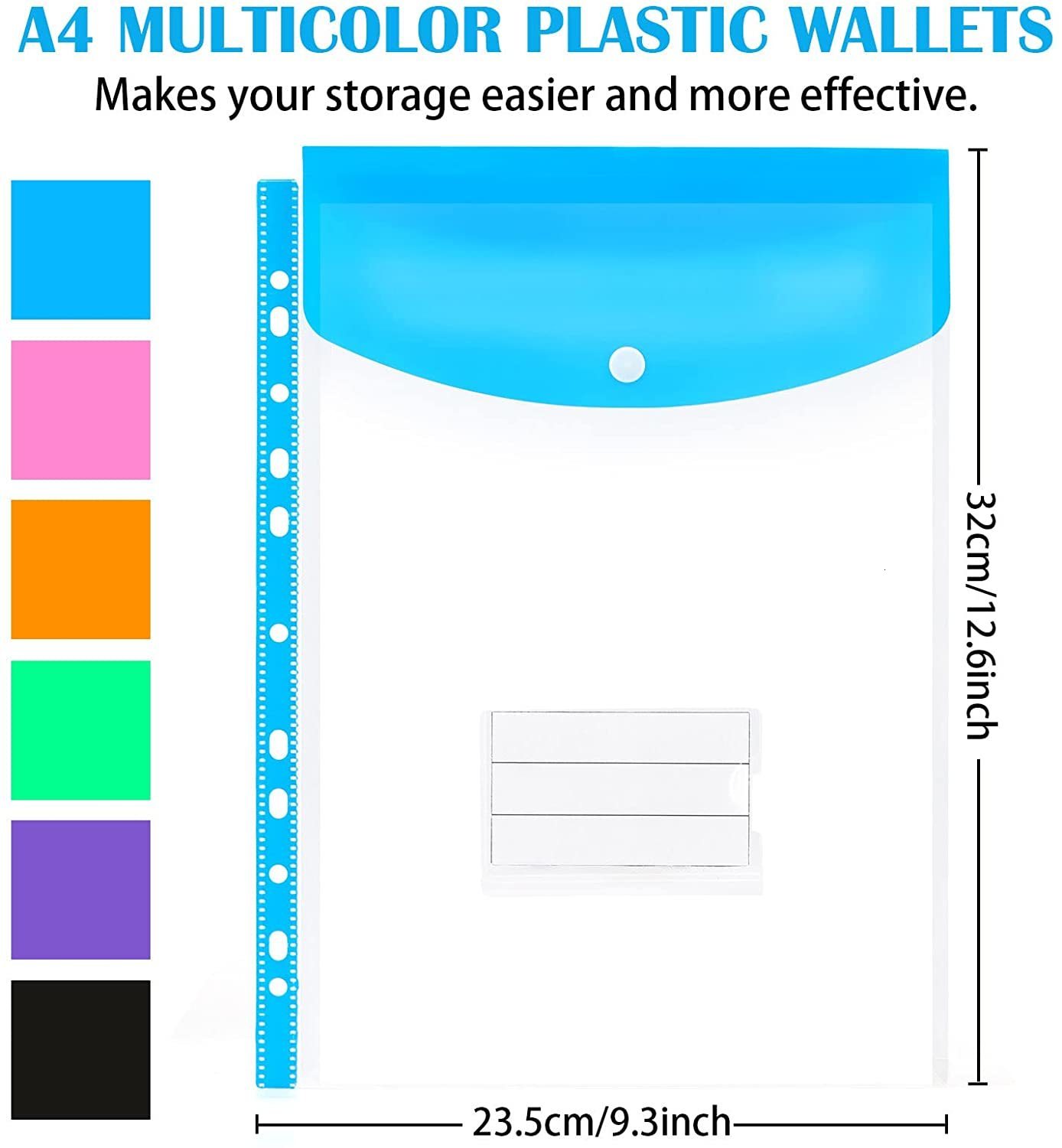 Filing Supplies A4 Expandable Binder Pocket for 234 Ring Binder Heavy Duty Plastic Envelope File Folders with Snap Button and Label Pocket 230923