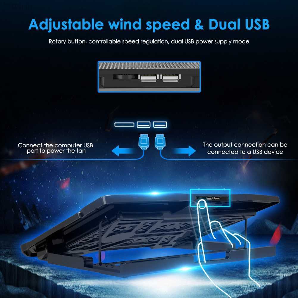 Laptop Cooling Pads Gaming Laptop Cooler Notebook Cooling Pad 6 Silent LED Fans Powerful Air Flow Portable Adjustable Laptop Stand L230923